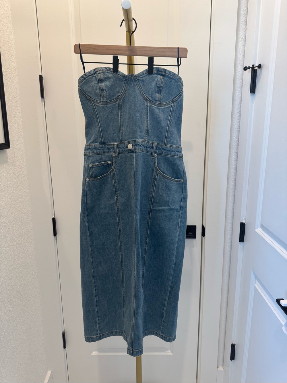 Steve Madden Blue Strapless Denim Midi Dress